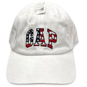 Gap Baseball Hat Mens Strapback White‎ Spellout Flag Logo Gorpcore Streetwear